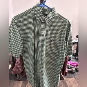 Ralph Lauren Classic Fit. Size M. Green & white plaid polo. button up.